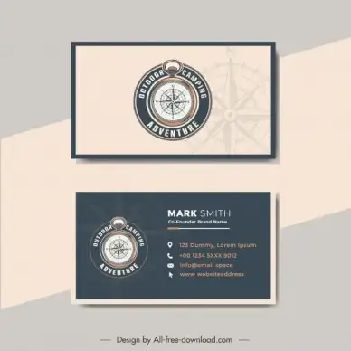 business card template adventure camping compass decor