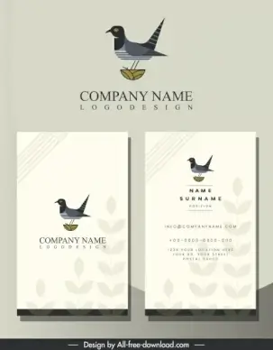 business card template bird logo blurred leaves decor