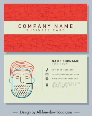 business card template classic handdrawn man face sketch