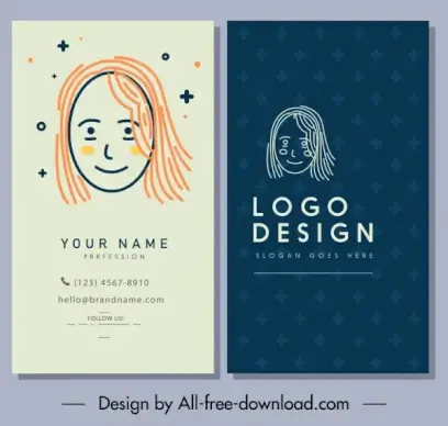 business card template classic handdrawn woman face sketch