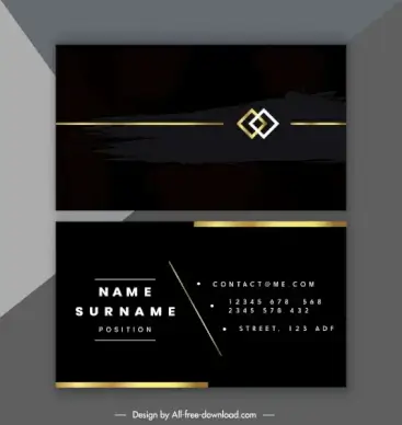 business card template elegant dark black golden plain