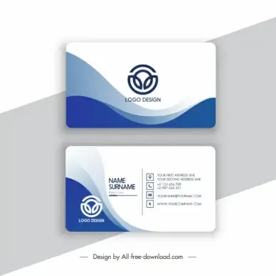 business card template elegant white blue curves decor