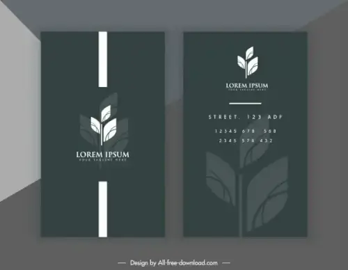 business card template leaf decor dark black white
