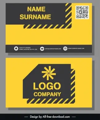 business card template modern flat black yellow decor