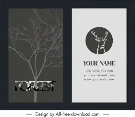 business card template retro leafless tree reindeer decor