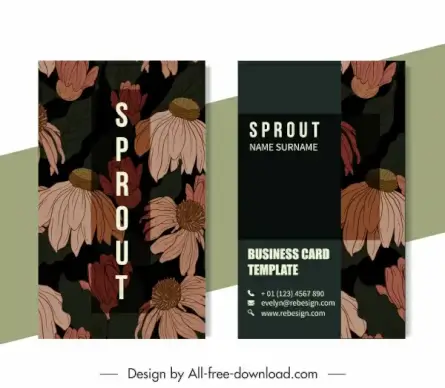 business card templates dark design retro dandelion decor