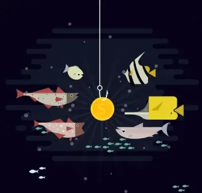 business concept background fish coin icons cartoon design