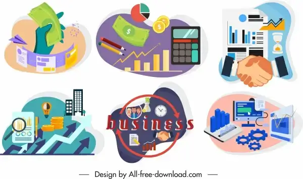 business concept icons colorful symbols sketch