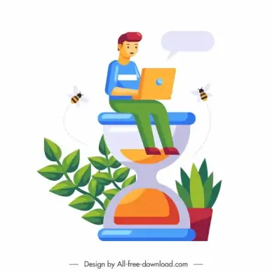 business conceptual background staff sandglass colorful flat design