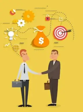 business cooperation concept background men shaking hand icons