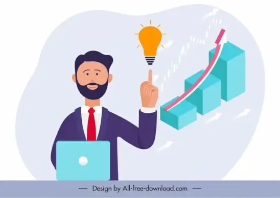 business design elements businessman lightbulb column chart sketch