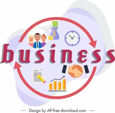 business design elements handshake staff clock chart sketch