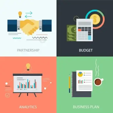 business development elements isolation with flat color design