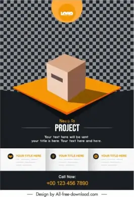 business flyer template 3d cube dark checkered decor