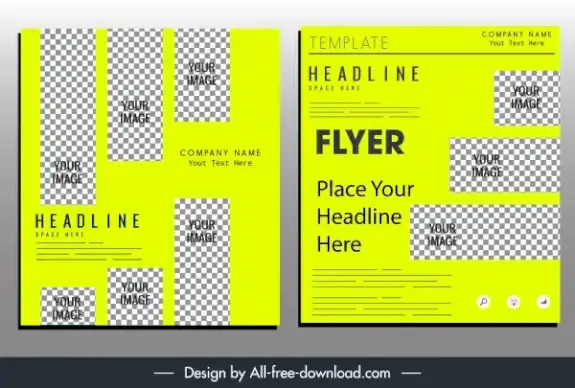 business flyer template green design checkered shapes decor