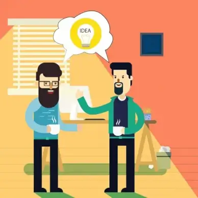 business idea concept drawing men lightbulb colored cartoon