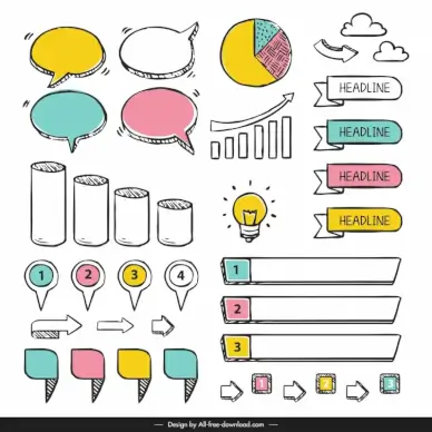 business infographic design elements collection hand drawn design