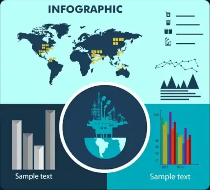 business infographic template map chart oil platform decoration