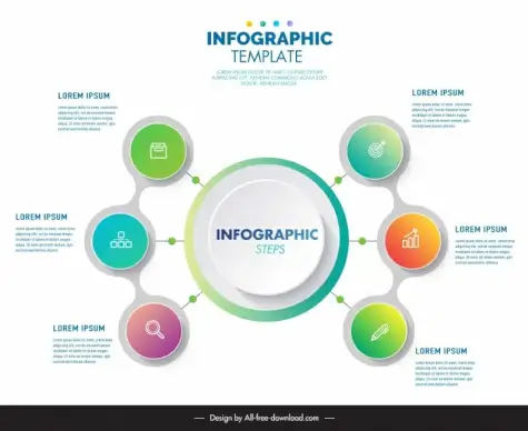 business infographic template symmetric circles layout 