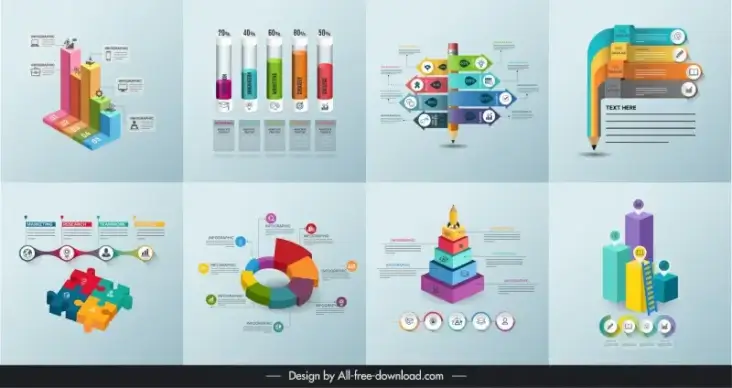 business  infographic templates modern 3d shapes 
