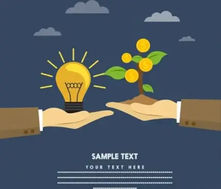 business investment banner hands lightbulb coins tree icons