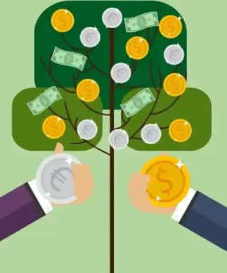 business investment concept tree icon metallic coins decoration