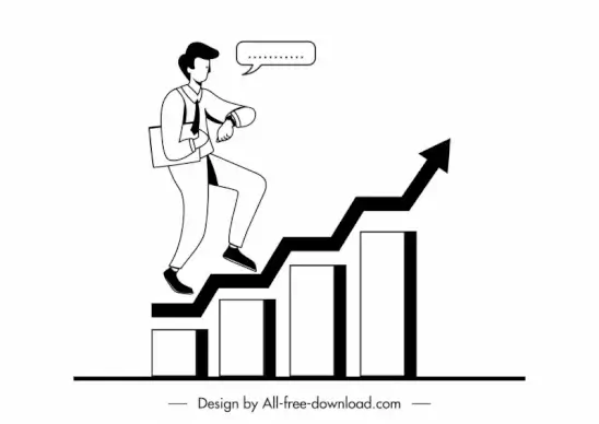 business man outline black white flat cartoon sketch