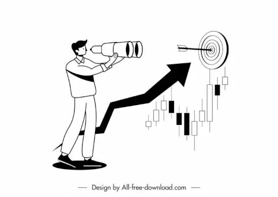 business man work design elements black white cartoon outline