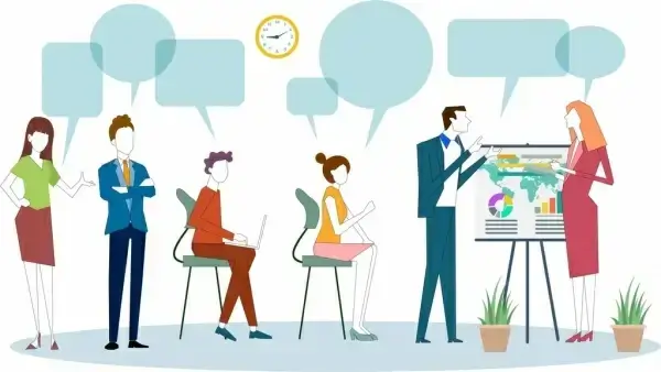 business meeting background staffs speech bubbles cartoon sketch