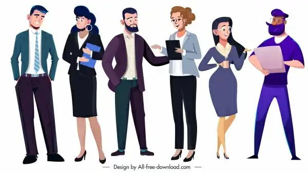 business people icons elegant cartoon characters sketch