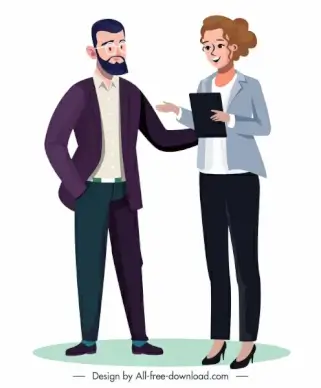 business people icons elegant gentleman lady sketch