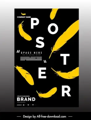 business poster feathers decor yellow black design