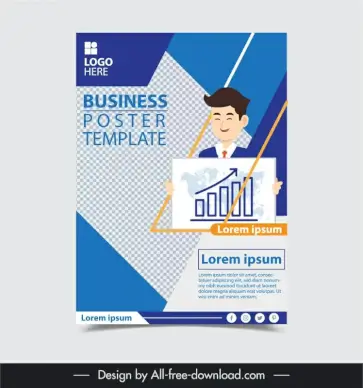 business poster template elegant cartoon man chart checkered