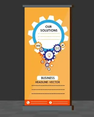 business roll up banner design with interface gears