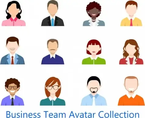 business team avatar collection design in colored flat
