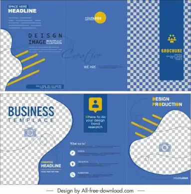 business trifold brochure template modern blue checkered decor