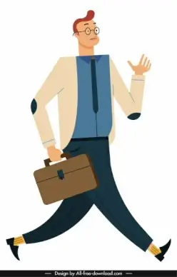 businessman icon walking gesture colored cartoon character