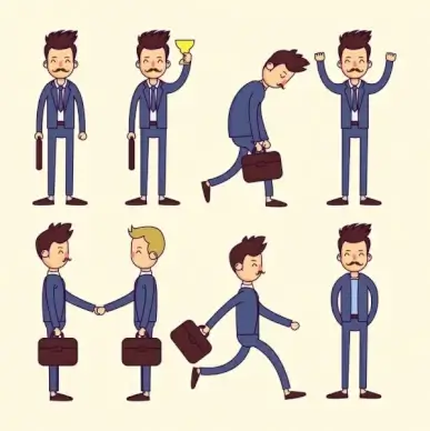 businessman icons collection various emotional design