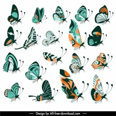 butterflies creatures icons collection colorful classical flat design