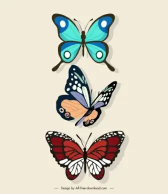 butterflies decor elements colorful sketch