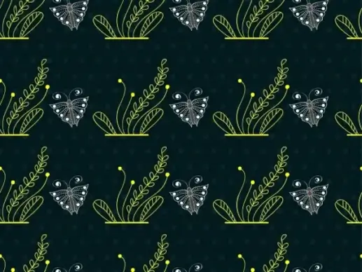 butterflies flowers pattern sketch colored flat repeating style