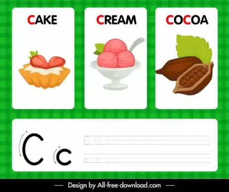 c alphabet teaching template cake crean cocoa sketch