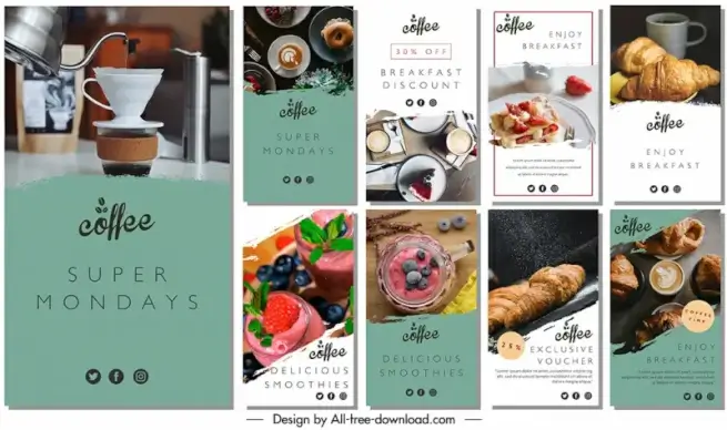 cake and coffee media post templates elegant modern realistic design