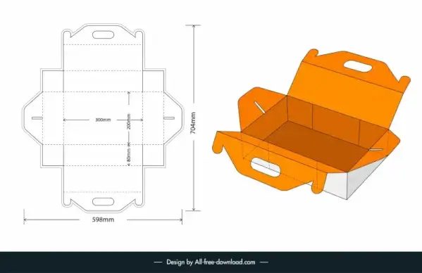 cake box with handle easy to assemble no glue required internal measurement 30x20x8cm and die cut template flat papercut 3d box sketch