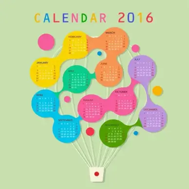 calendar 2016 template balloon