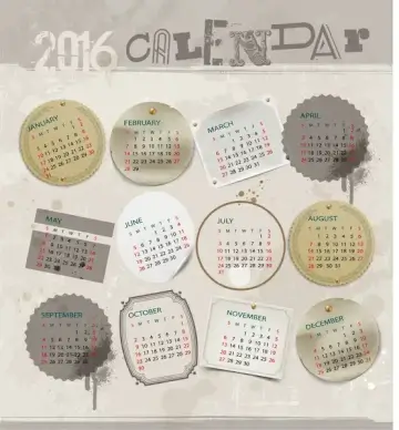 calendar 2016 template grunge