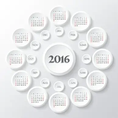 calendar 2016 template round button