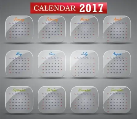 calendar 2017 design with months illustration on squares