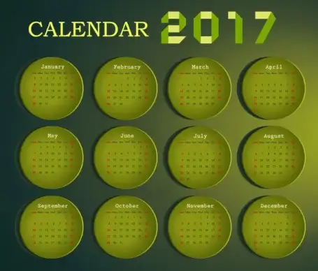 calendar 2017 design with months on circles