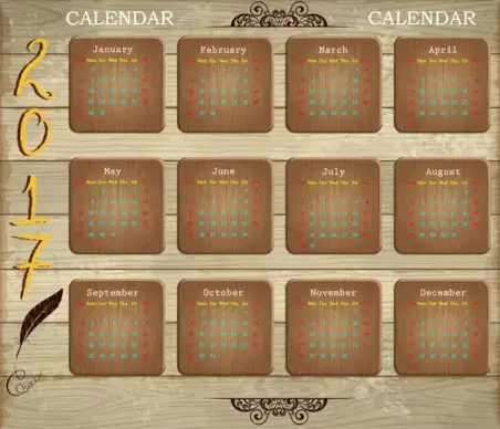 calendar 2017 design with wooden background